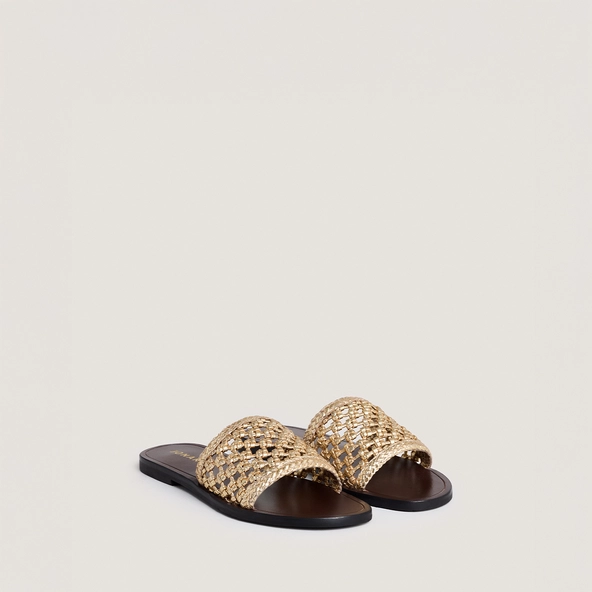 Openwork beach sandals in gold metallic leather | WISSEL
