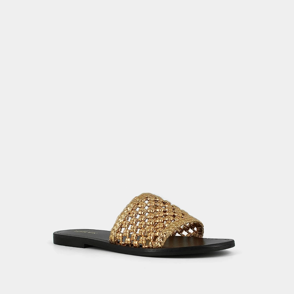 Openwork beach sandals in gold metallic leather | WISSEL