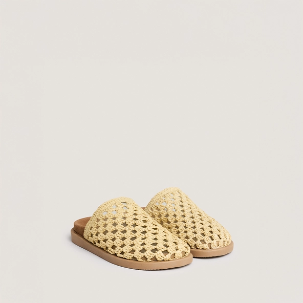 Openwork mules in beige raffia | WOLFANG