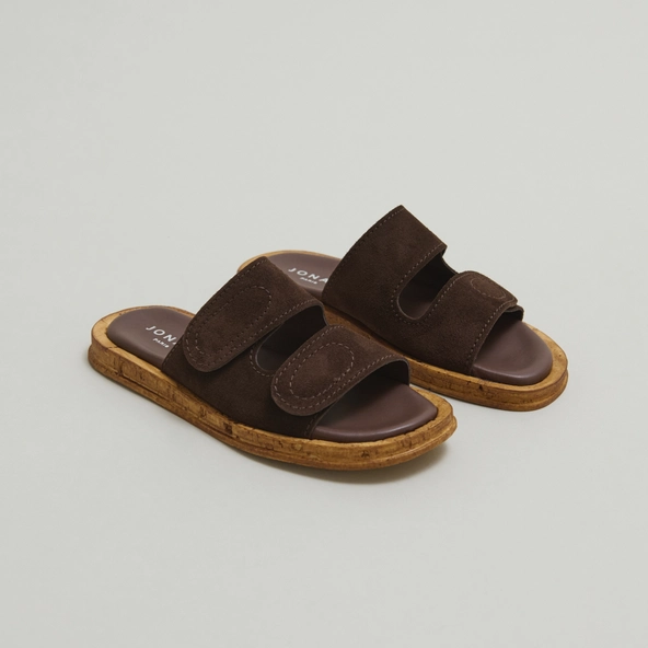 Mules with two straps in dark brown suede | ELSIE