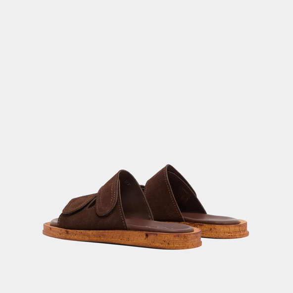 Mules with two straps in dark brown suede | ELSIE
