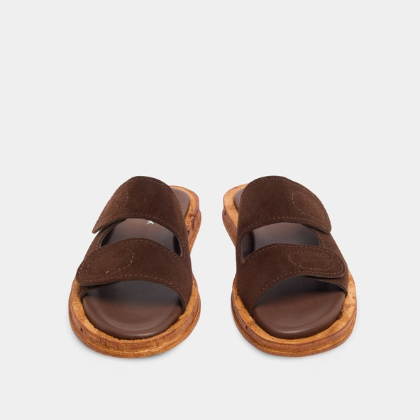 Mules with two straps in dark brown suede | ELSIE