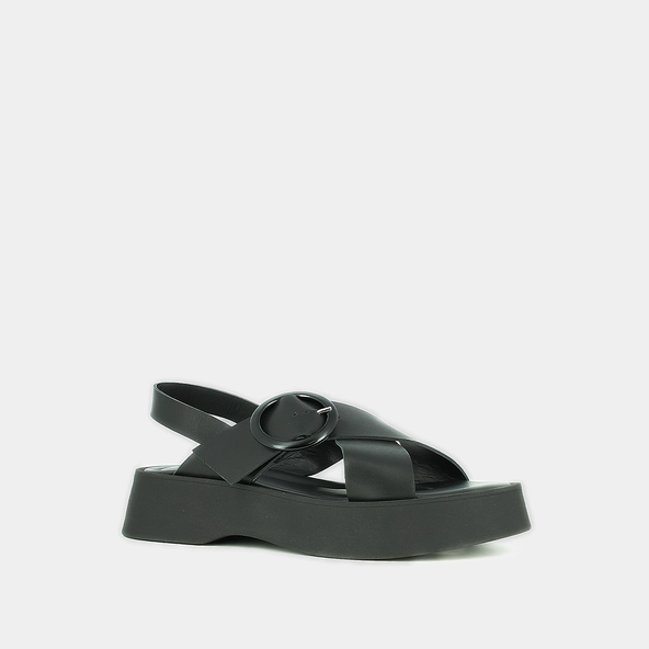 Platform sandals in black leather | EMILIA
