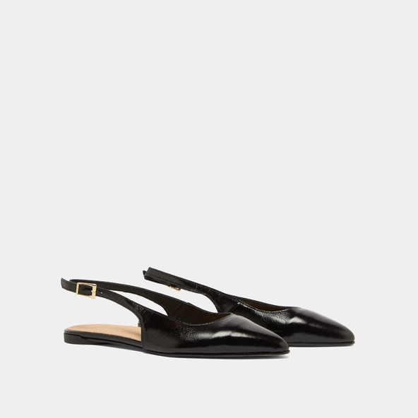 Slingback ballet flats in black pleated varnish | NOA