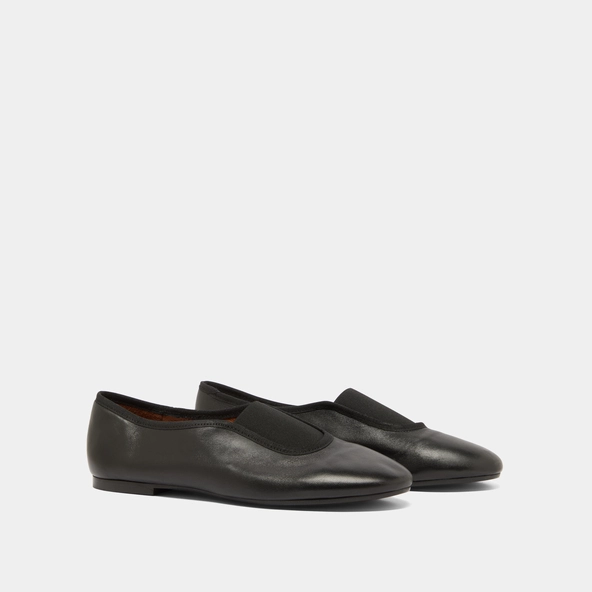Elastics ballet flats in black leather and black textile | DABO