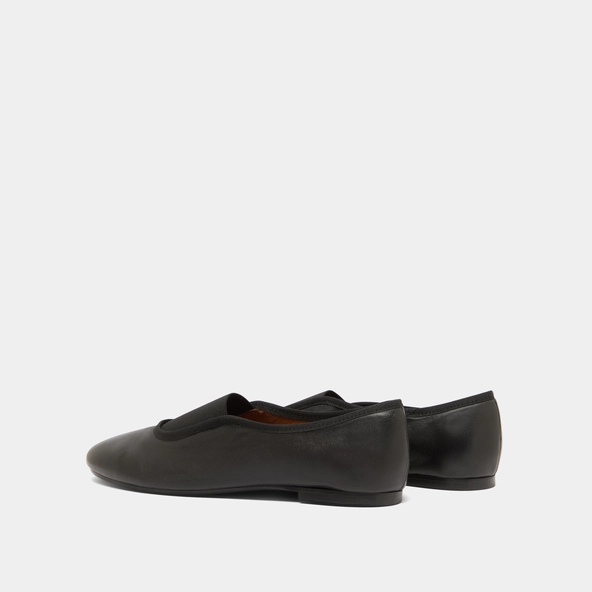 Elastics ballet flats in black leather and black textile | DABO
