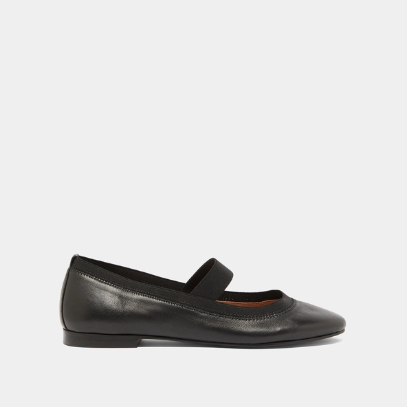 Ballet flats with straps in black leather | DABUS