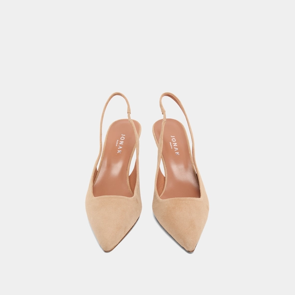 Pointed-toe pumps in camel velvet | DIAMANTINE