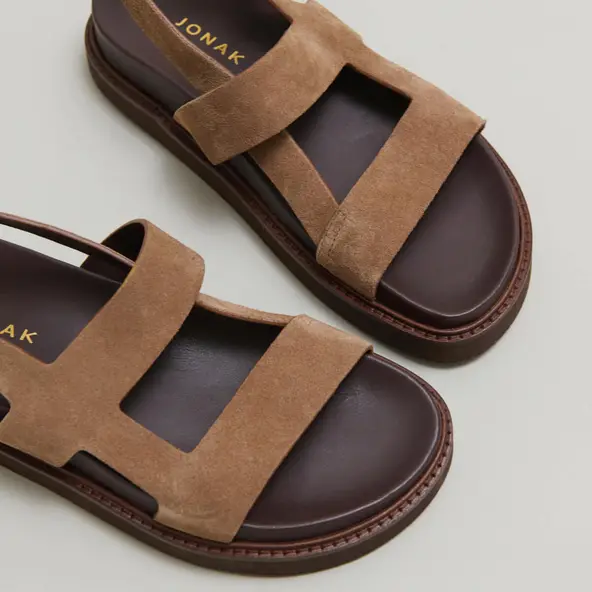 Cross-strap sandals in taupe suede | LAGUNE