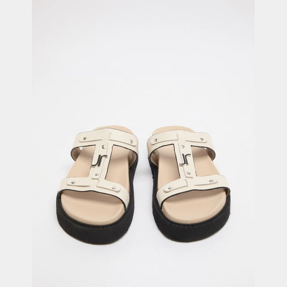 Platforms sandals in ecru glazed leather | LUANA