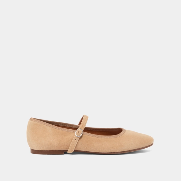 Ballet flats with straps in camel suede | DOUCEUR