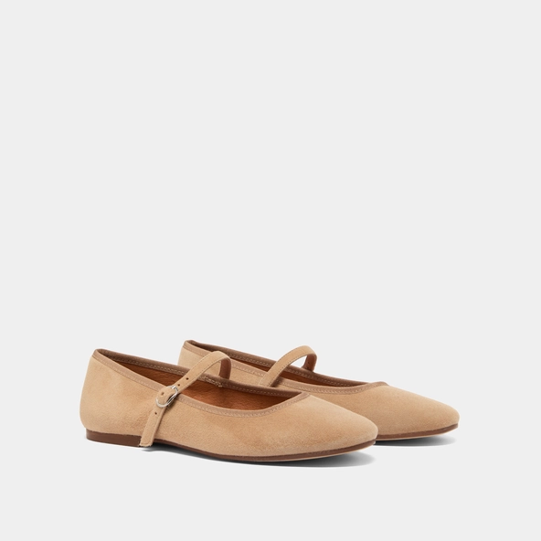 Ballet flats with straps in camel suede | DOUCEUR
