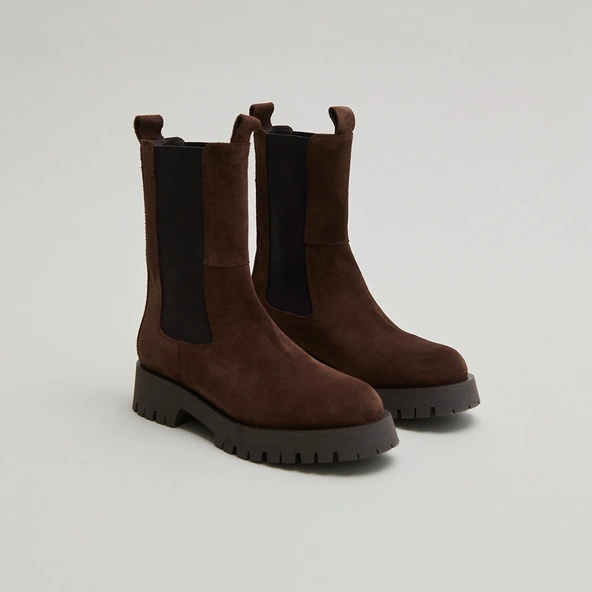 Platform ankle boots in brown suede | RIDLE