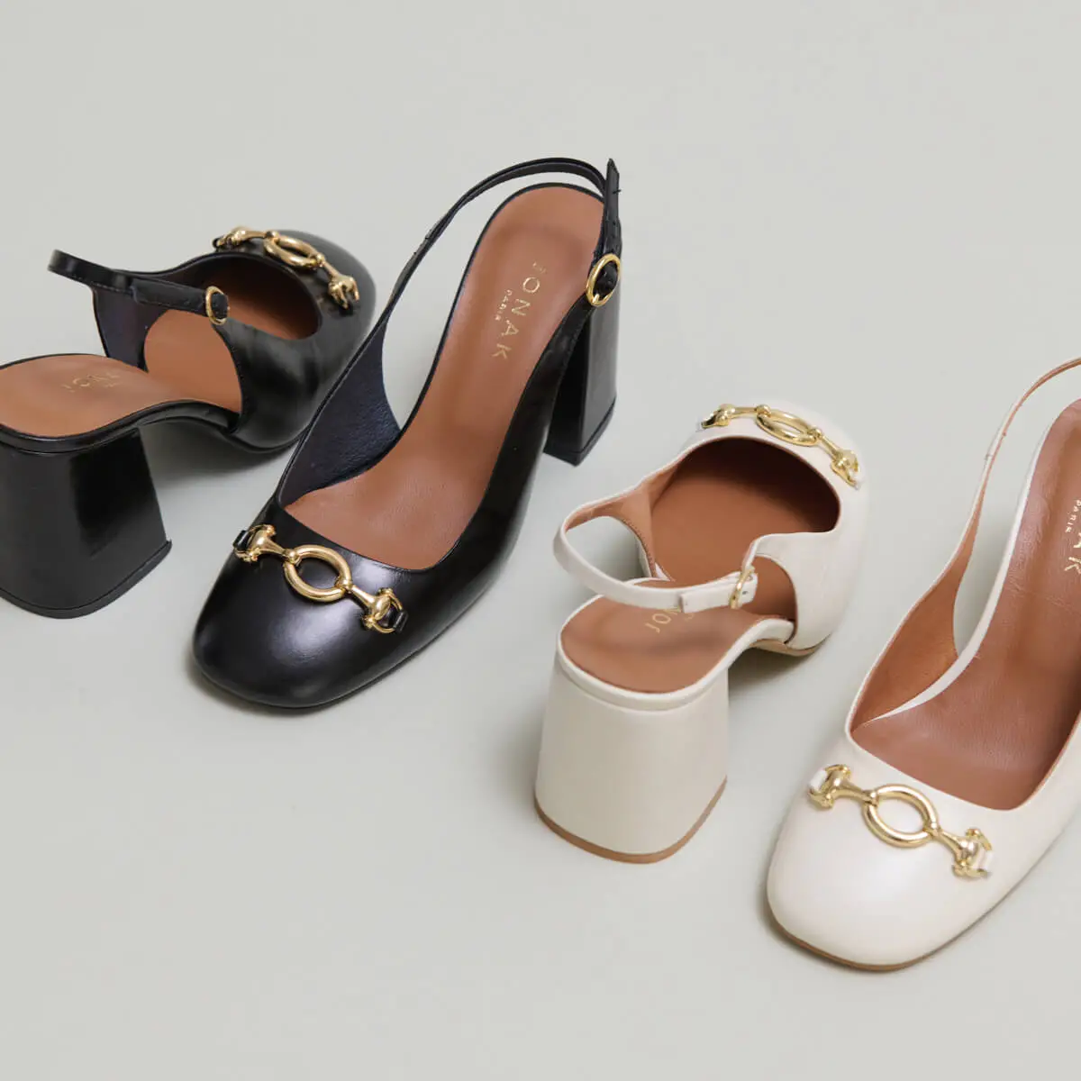Slingback pumps in black leather | DECOUV