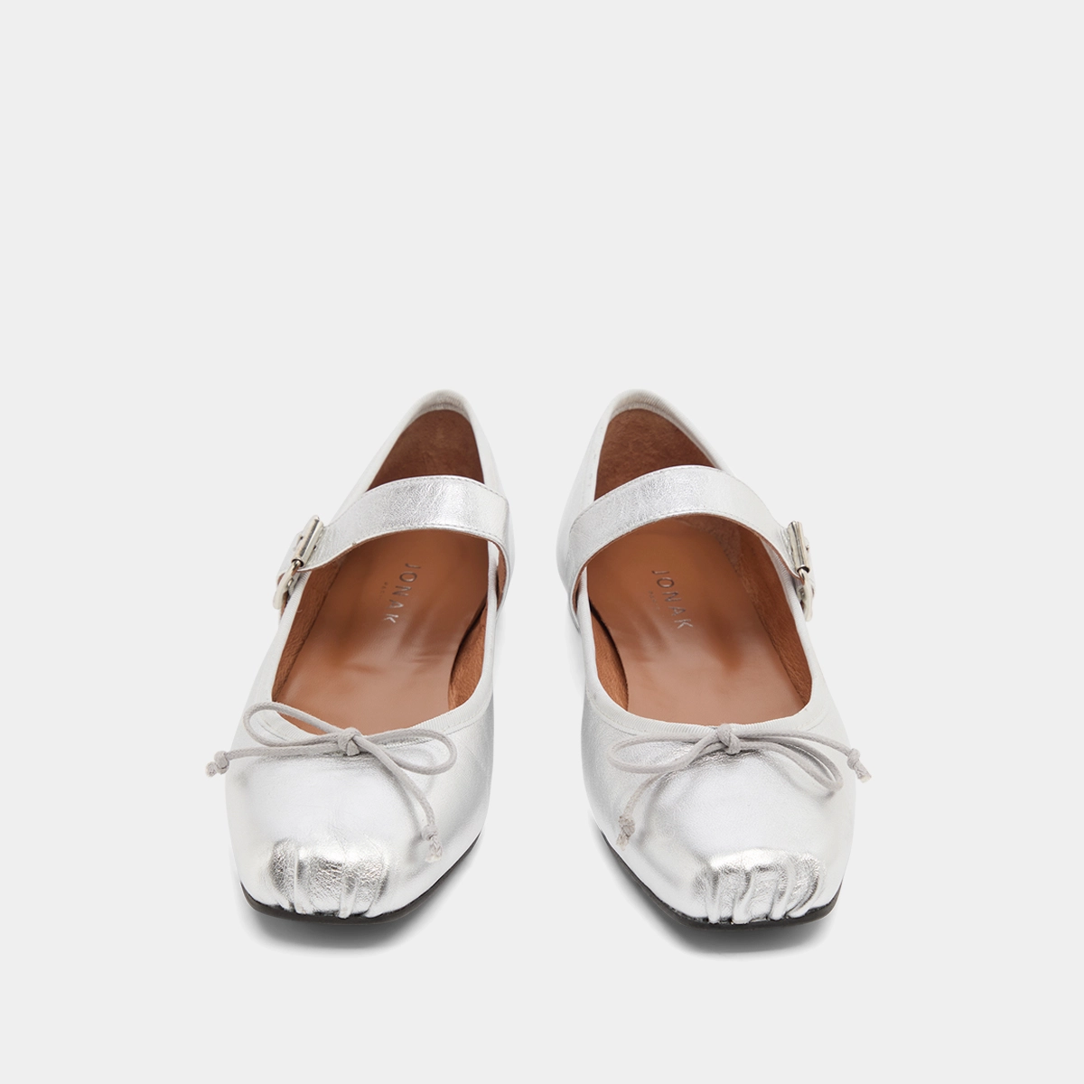 Ballet flats with adjustable buckles in silver metallic leather | DOMINANTE