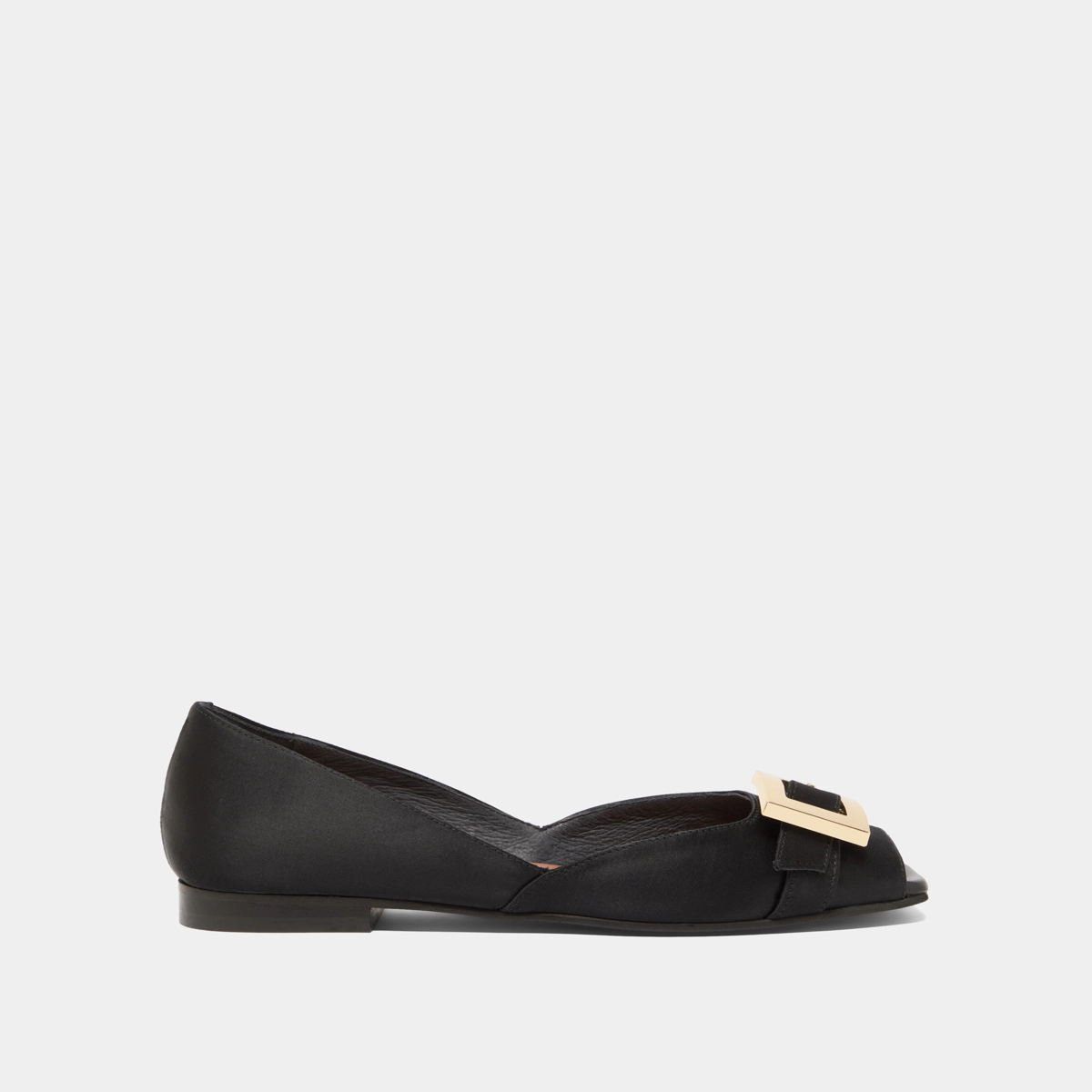 Open-toe ballet flats in black satin | DURANCE