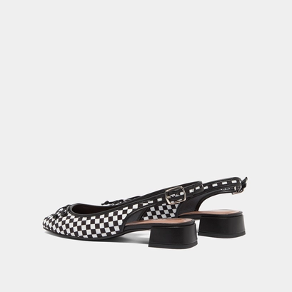 Heeled slingback ballet flats in black and white textile | damius