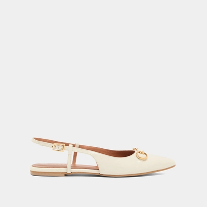 Pointed-toe slingback ballet flats with gold bits in ecru shiny leather | dedicace