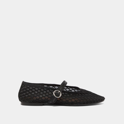 Ballet flats with straps in black mesh | deessia
