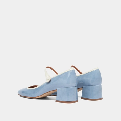 Mary Jane with heels and square toes in pearl varnish and blue varnish | DONZAI