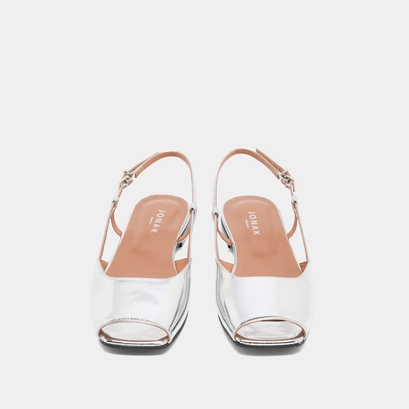 Open-toe ballet flats in silver mirror leather | dordogne