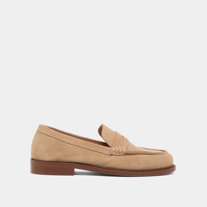 Rounded toes loafers in beige suede | dracula