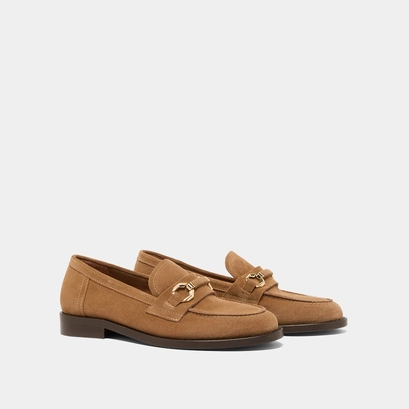 Loafers with gold bits in dark beige suede | drop