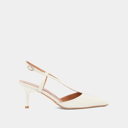 Pointed-toe slingback heels in pearl varnish | DUO