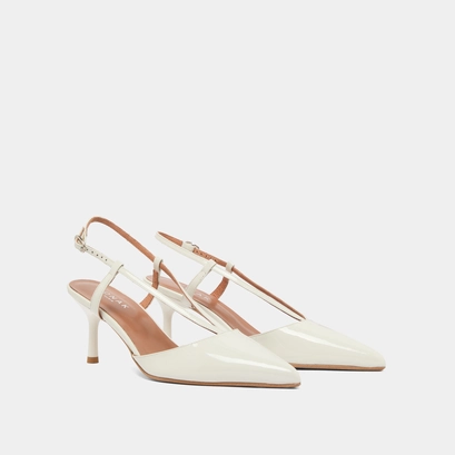 Pointed-toe slingback heels in pearl varnish | DUO