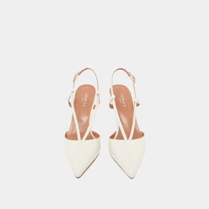 Pointed-toe slingback heels in pearl varnish | DUO