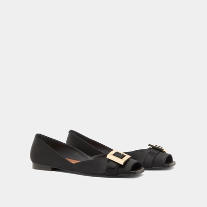 Open-toe ballet flats in black satin | durance