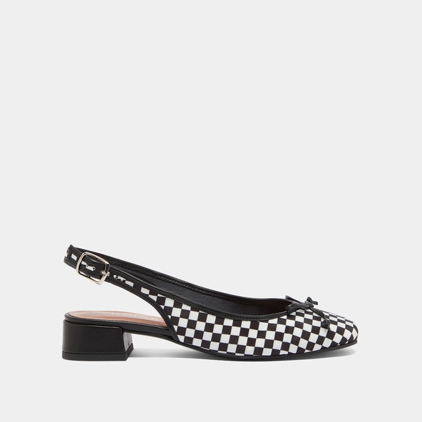 Heeled slingback ballet flats in black and white textile | DAMIUS