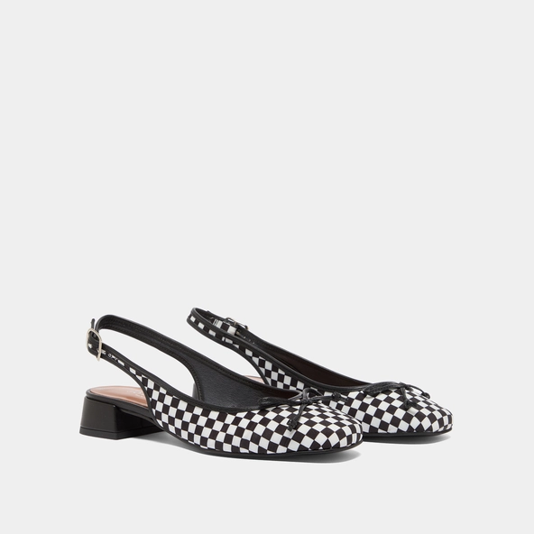Heeled slingback ballet flats in black and white textile | DAMIUS