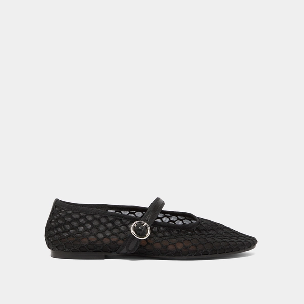 Ballet flats with straps in black mesh | DEESSIA