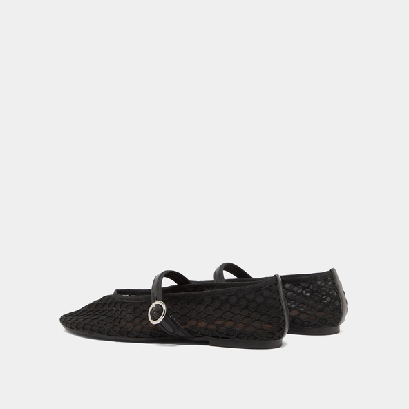 Ballet flats with straps in black mesh | DEESSIA