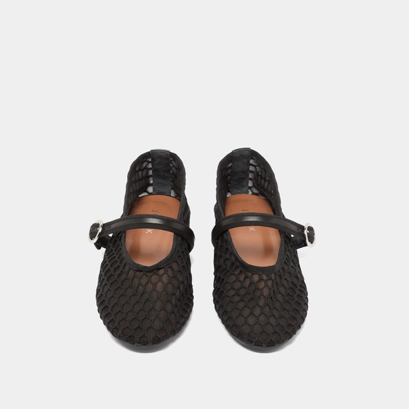 Ballet flats with straps in black mesh | DEESSIA