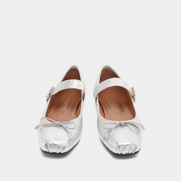 Ballet flats with adjustable buckles in silver metallic leather | DOMINANTE
