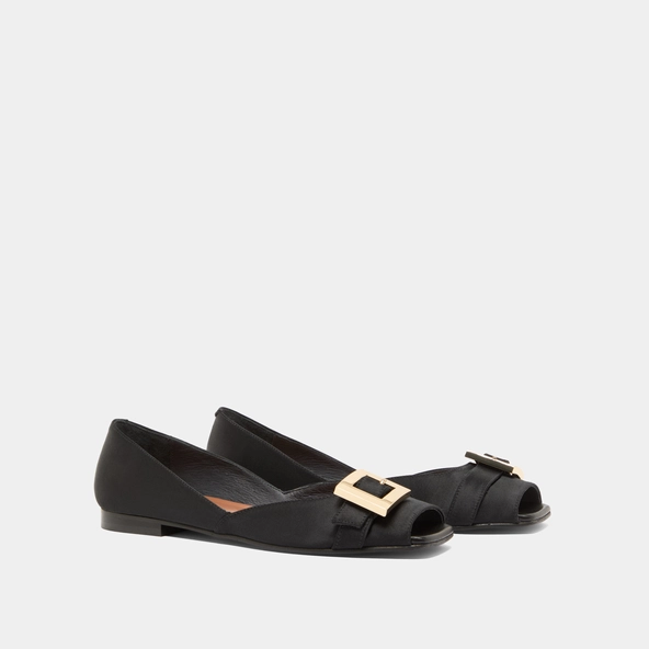 Open-toe ballet flats in black satin | DURANCE