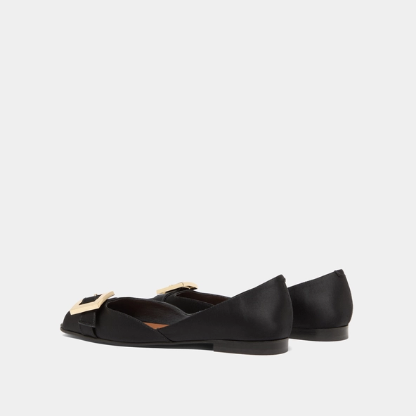 Open-toe ballet flats in black satin | DURANCE