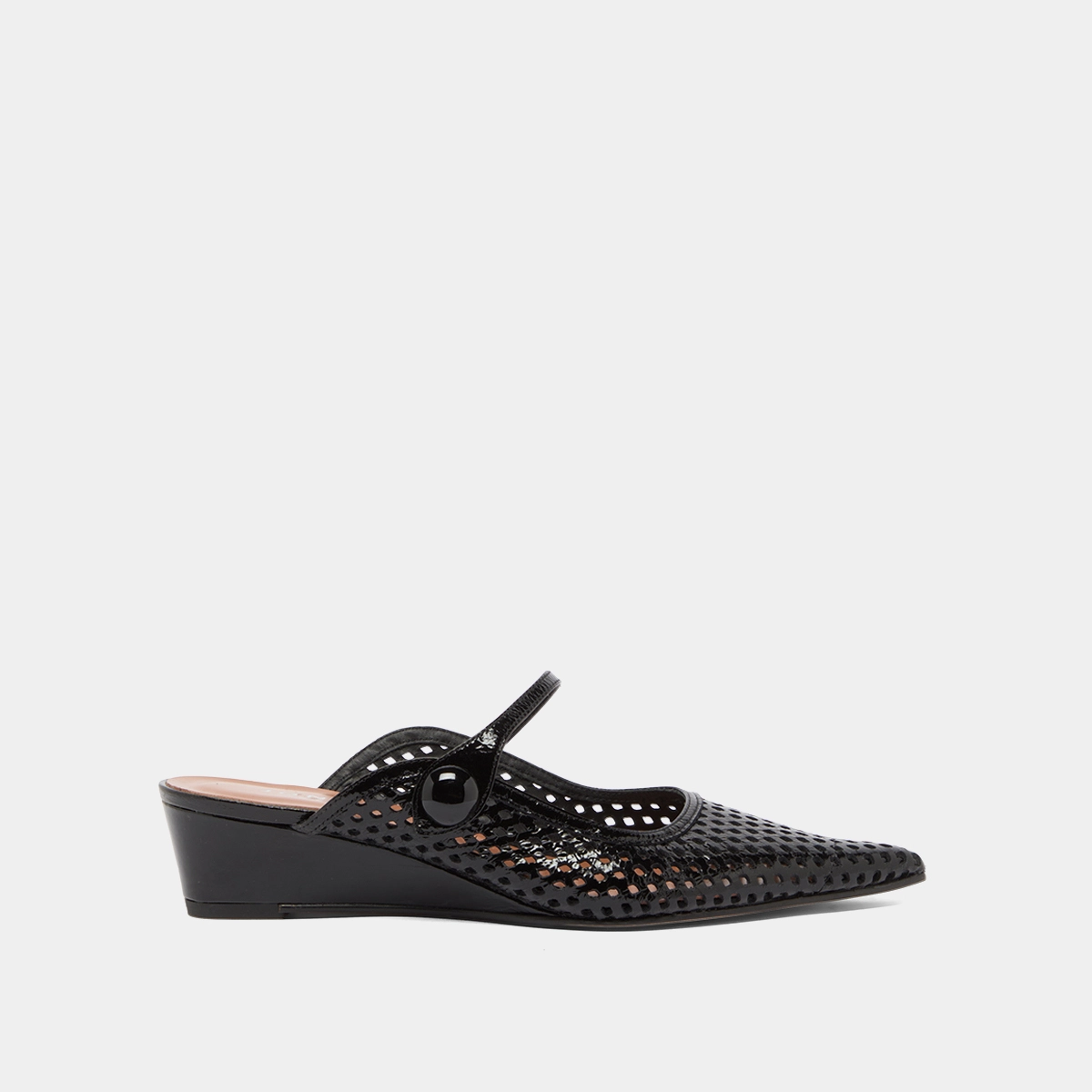 Pointed-toe wedge mules in black shiny leather | DECADE