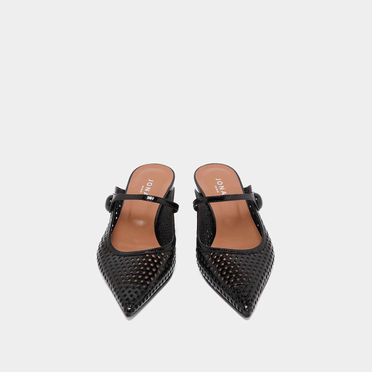 Pointed-toe wedge mules in black shiny leather | DECADE