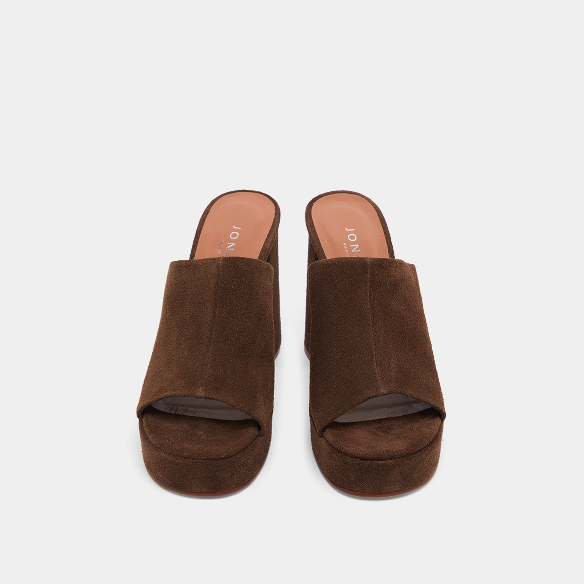 Heeled mules with platforms in brown suede | DELLE
