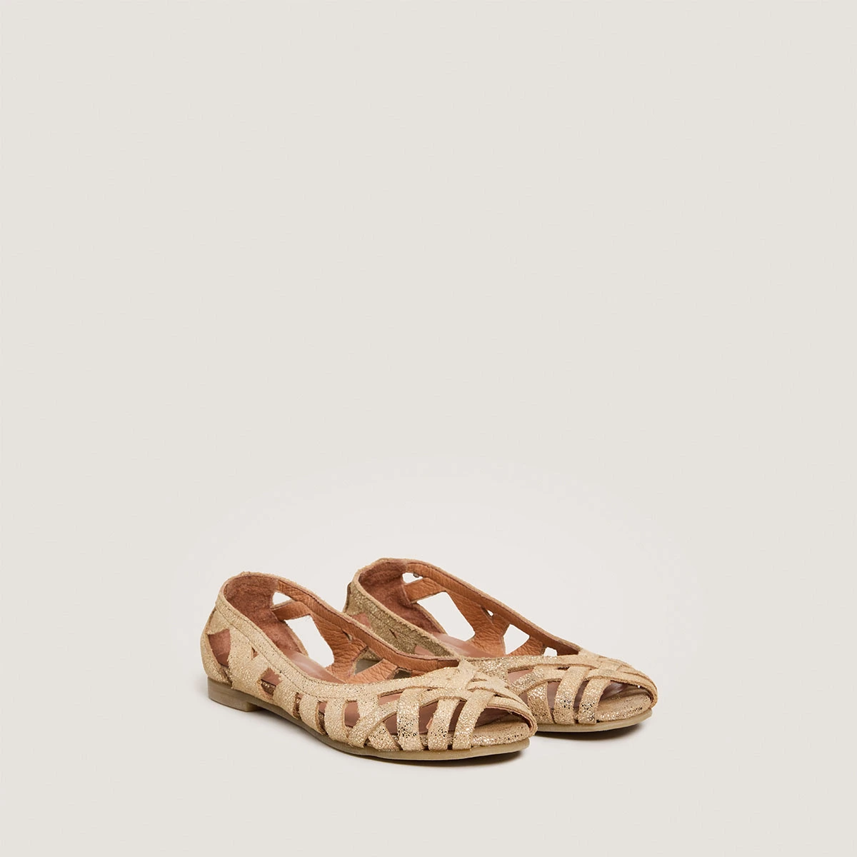 Openwork ballet flats- Capsule Mini in platinum laminated velvet | MINI DERAY