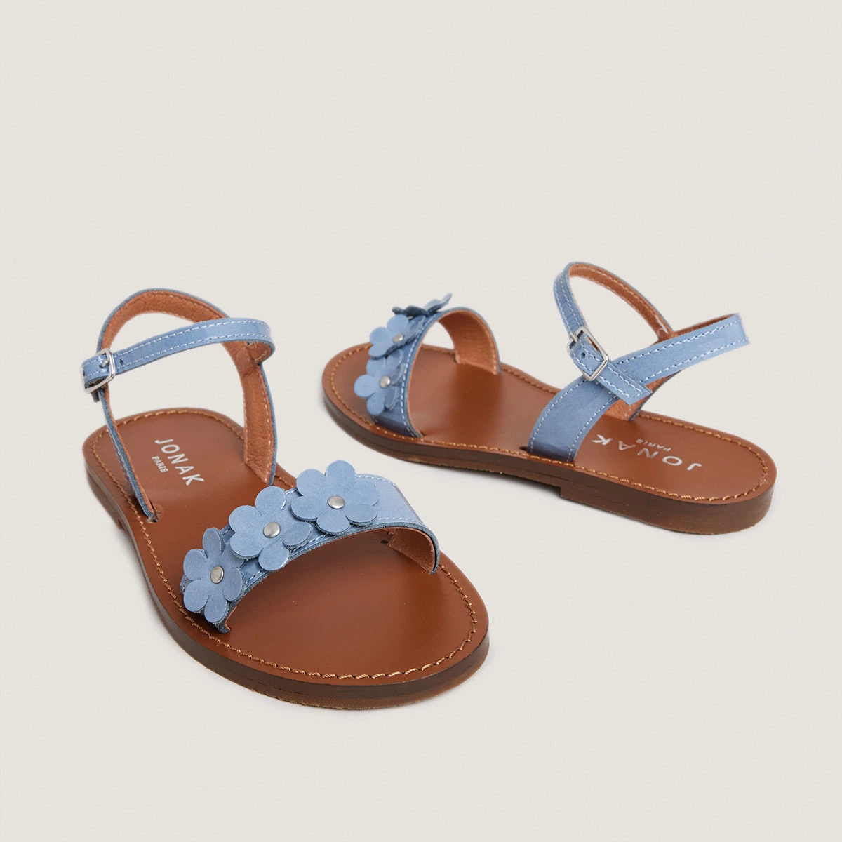 Flower sandals - Capsule Mini in blue jeans varnish | MINI ANOUCHKA