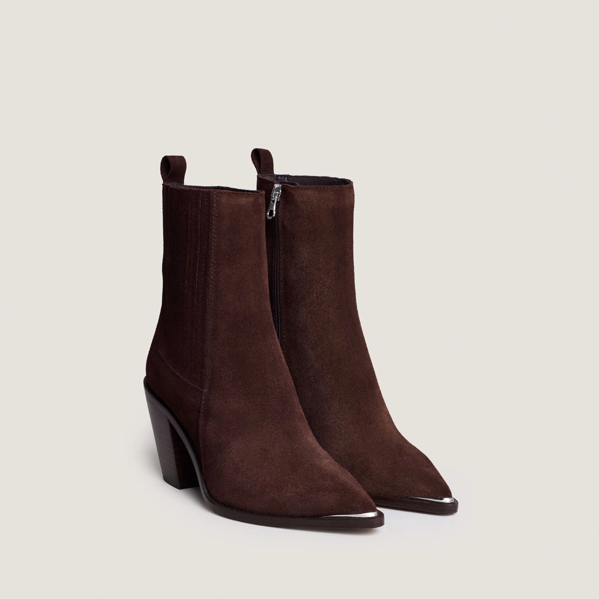 Gathered ankle boots with Heel in chocolate brown suede | BASAMA