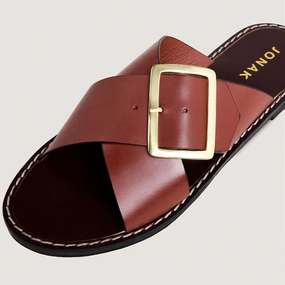 Cross-strap plagettes in cognac leather | wila