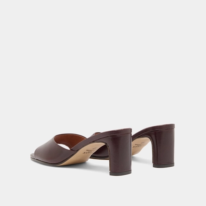 Heeled mules in dark brown leather | derive