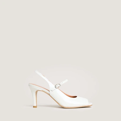 Heeled slingbacks in pearl varnish | discret