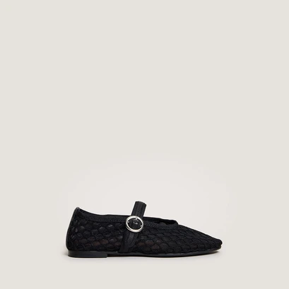Strapped ballerinas - capsule mini in black mesh and black leather | mini deessia