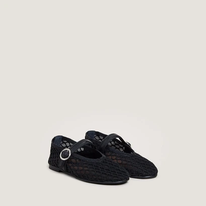 Strapped ballerinas - capsule mini in black mesh and black leather | mini deessia